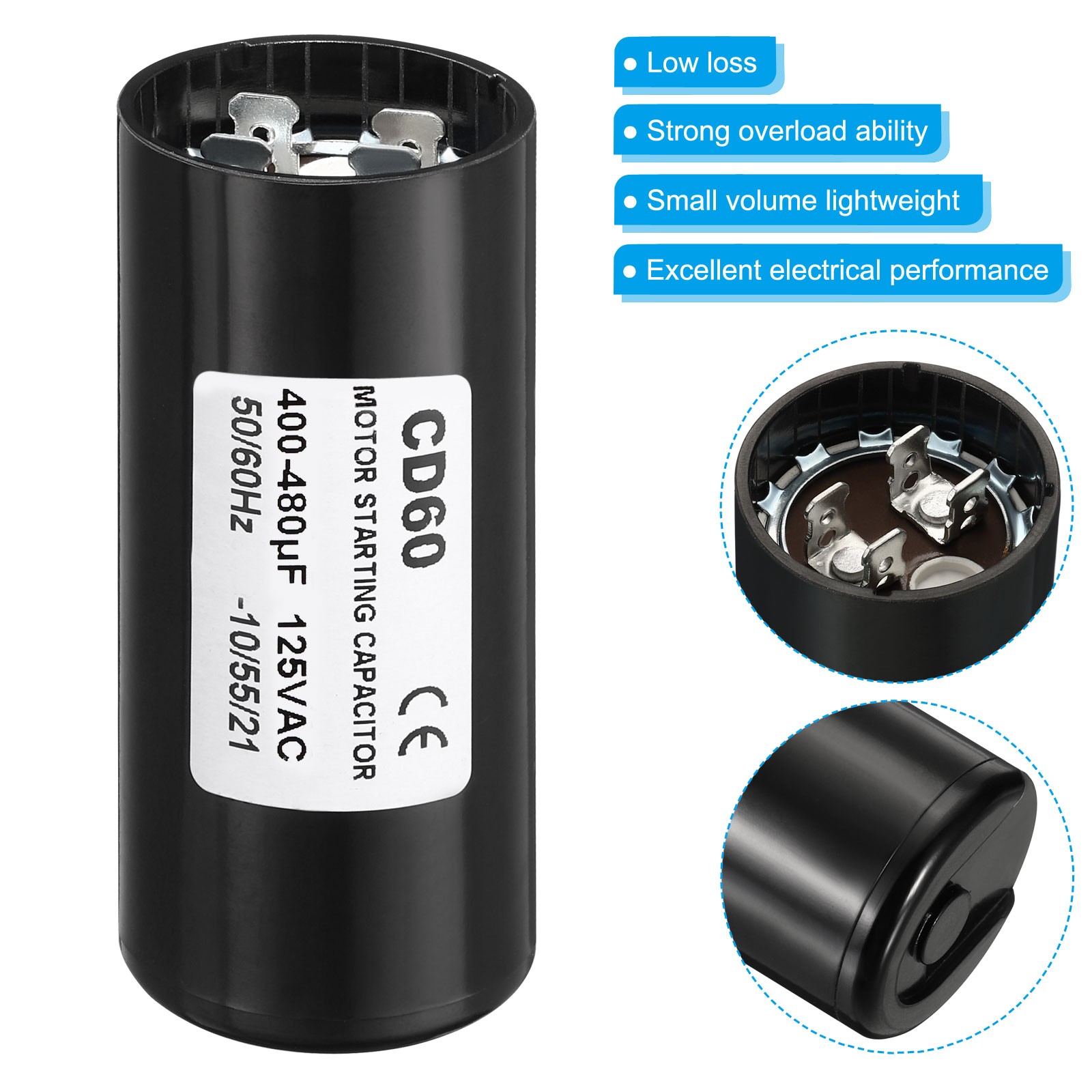 2 Pcs 400-480uF/Mfd 125V 50/60Hz CD60 Motor Running Capacitor for Air Compressor