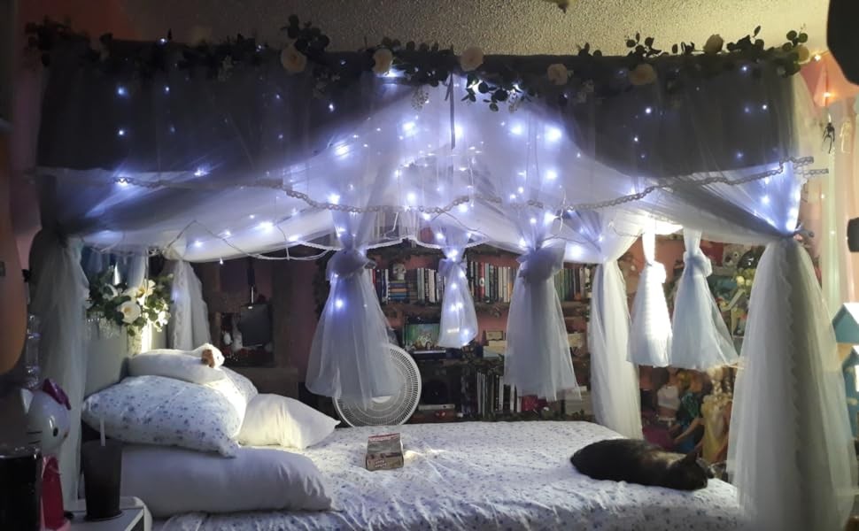 Canopy Bed Frame Full, Stainless Steel Four Corner Bed Canopy Poles Mosquito Net