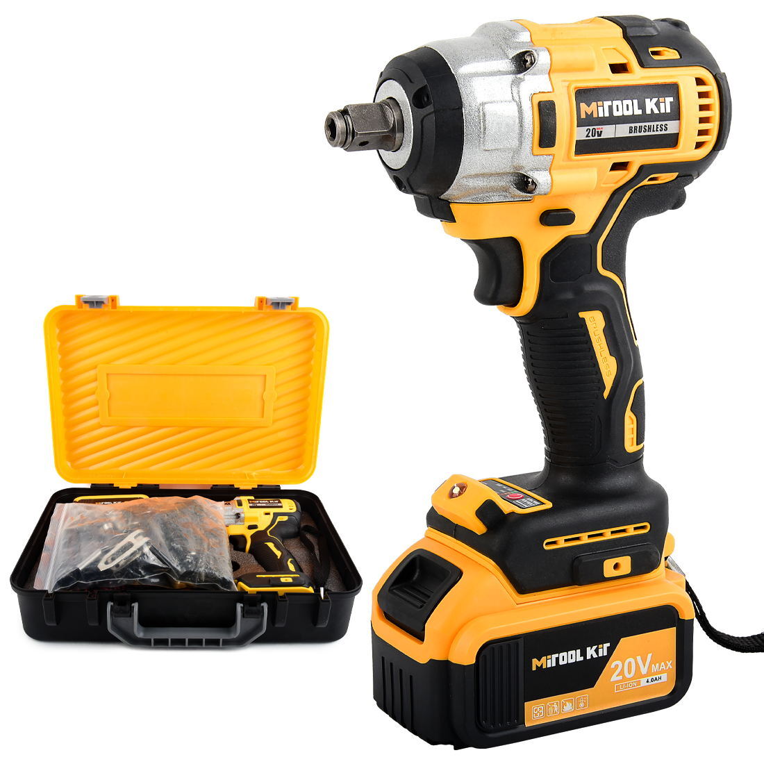 1/2″ Electric Wrench Cordless Brushless Impact Rattle Gun Drill Kit 2 Battery