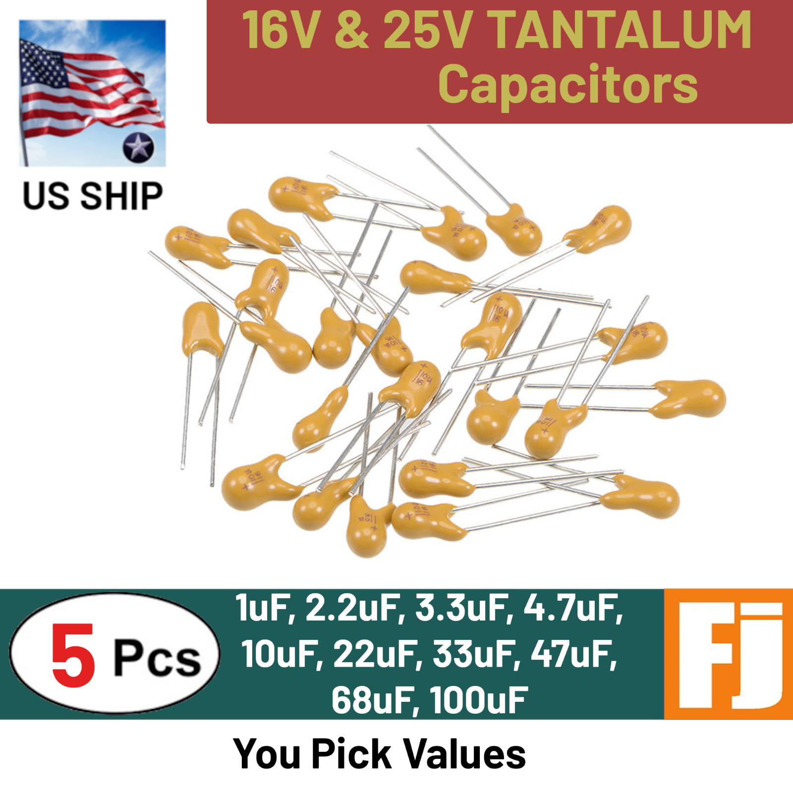 5 Pcs | 16V, 25V, 35V | Radial TANTALUM Capacitor | You Pick Value | US SHIP