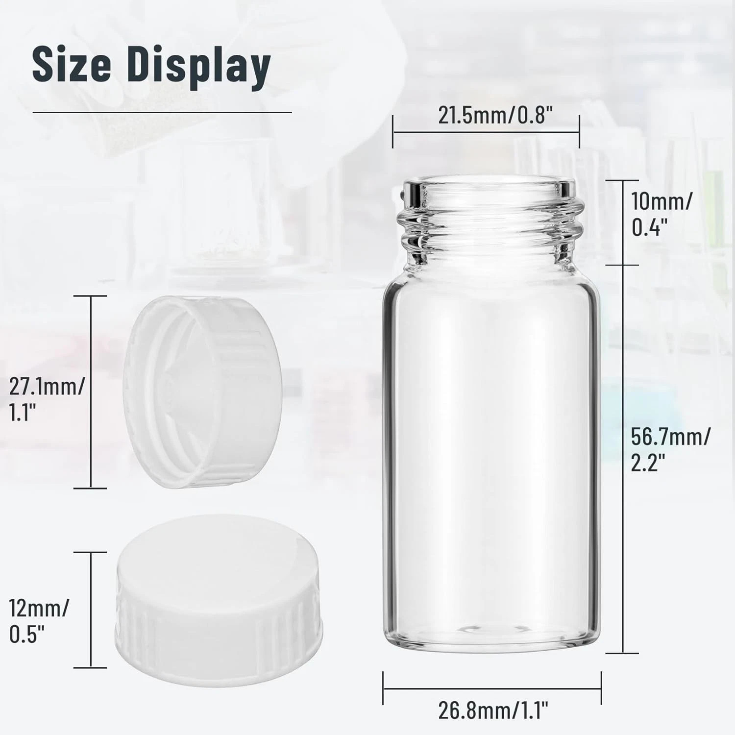 1000x 20ml Scintillation Vials Glass Sample Vials Lab Vials w/ cap (Cone Shaped)