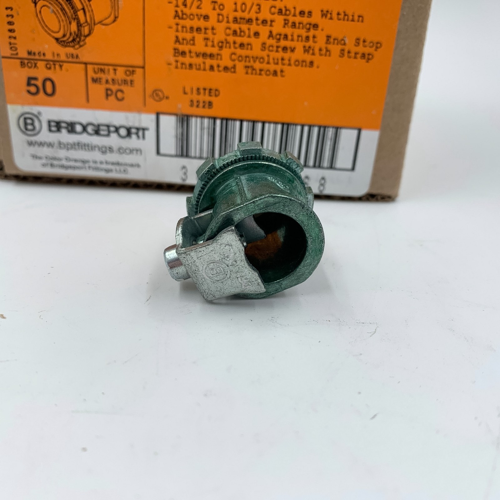 100 Pack Bridgeport 570-GI Cable Connector HCF Green 14/2 To 10/3