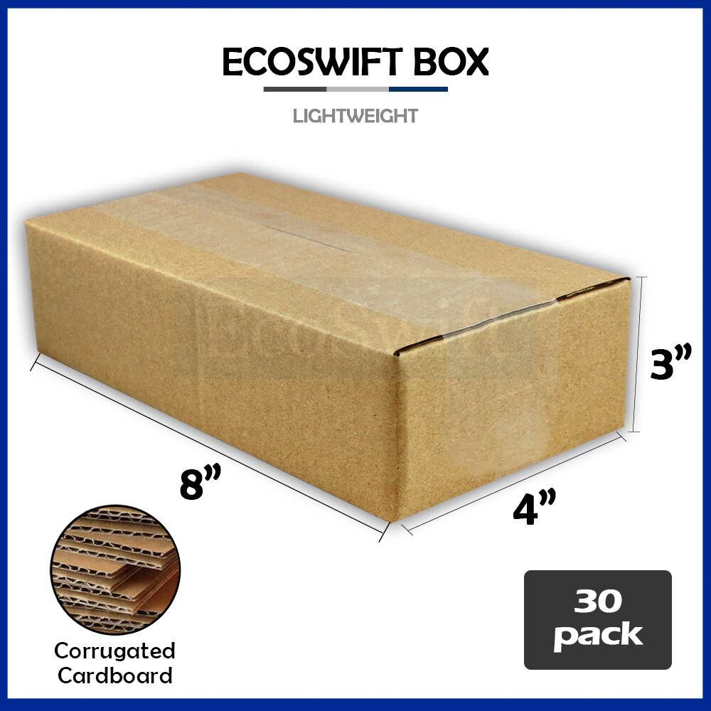 30 8x4x3 EcoSwift Cardboard Packing Moving Shipping Boxes Corrugated Box Cartons