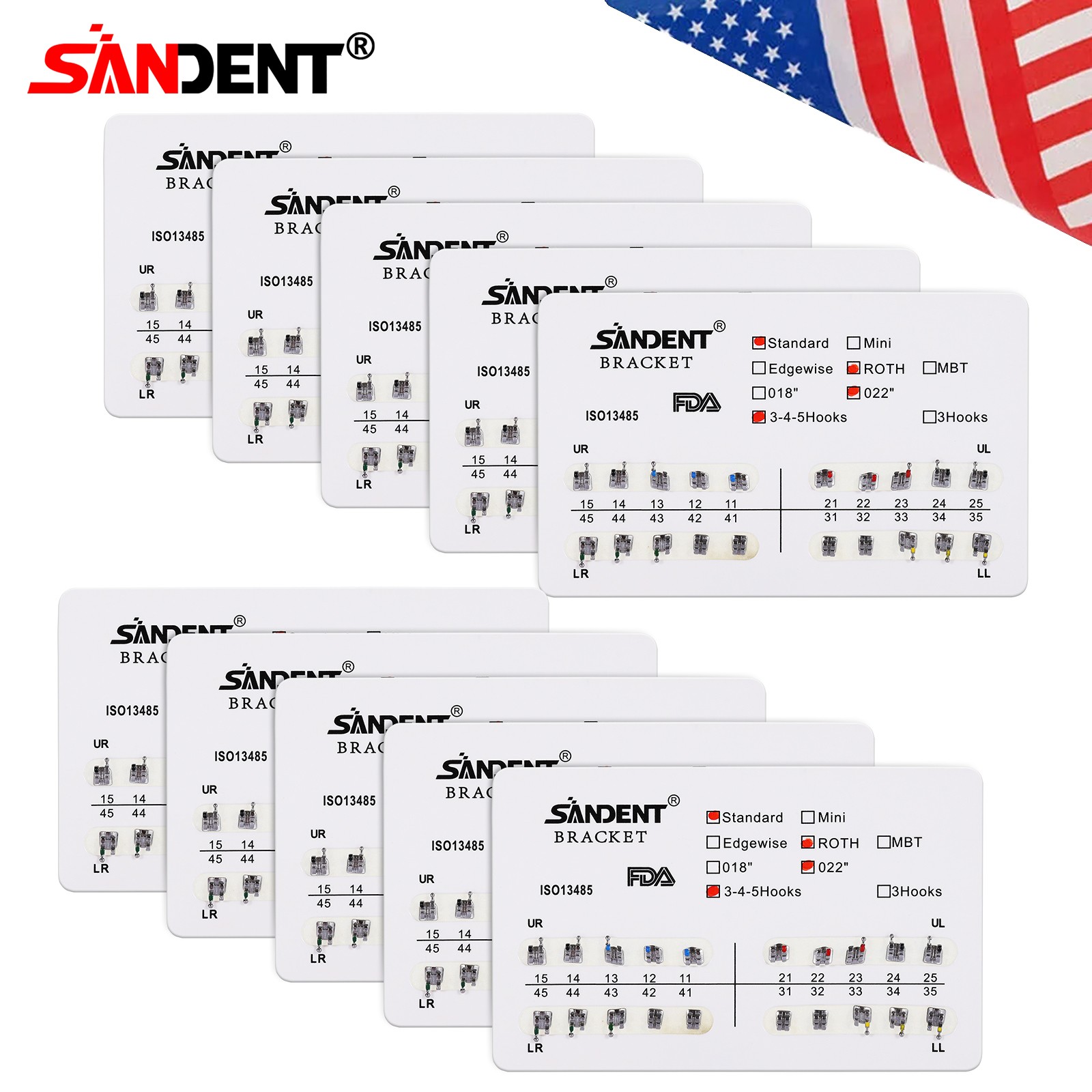 Dental Orthodontics Brackets Brace Standard Roth.022 Hooks 345 Metal 20pcs/pack