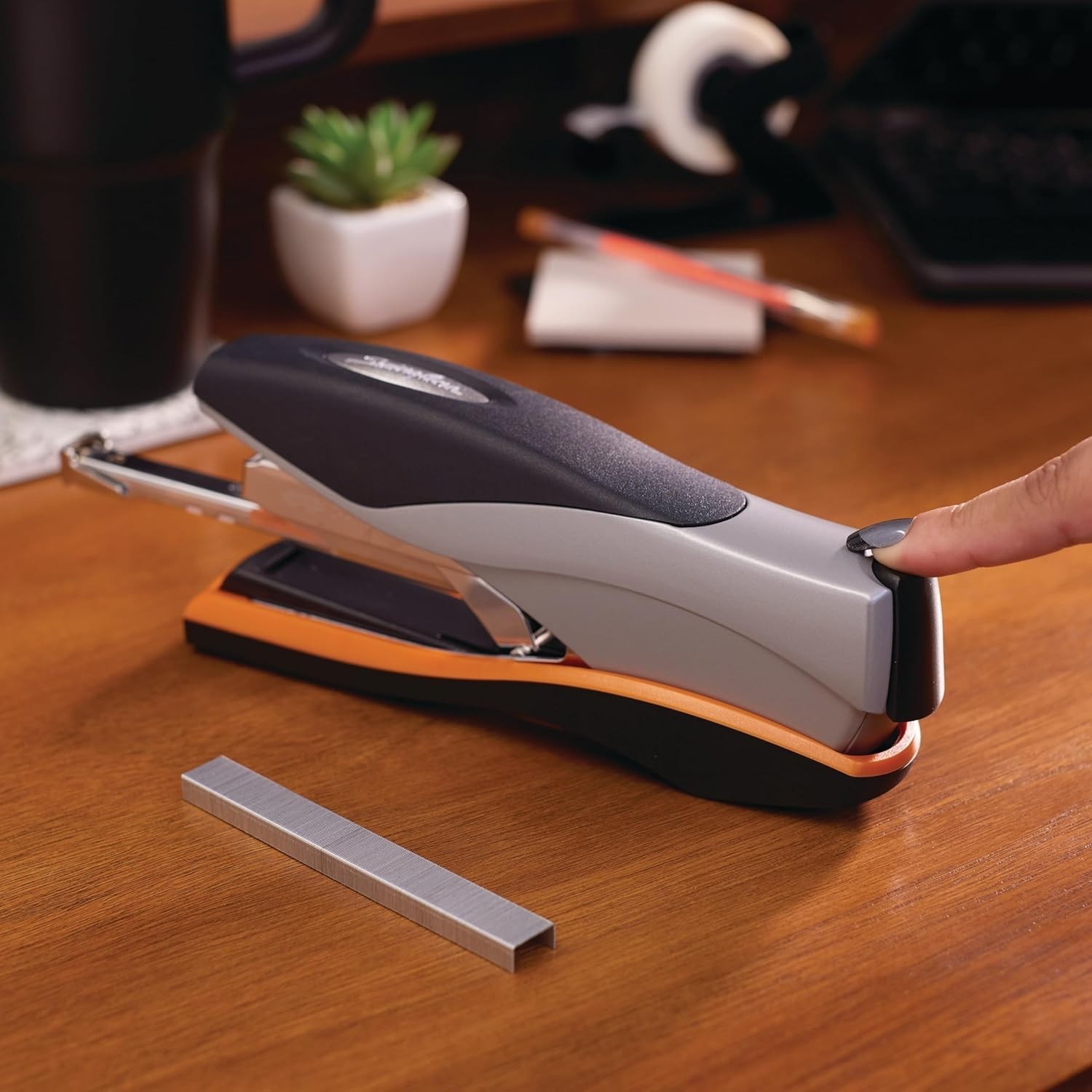 Swingline 87845 Optima Desk Stapler, 40-Sheet Capacity, Silver/Orange/Black