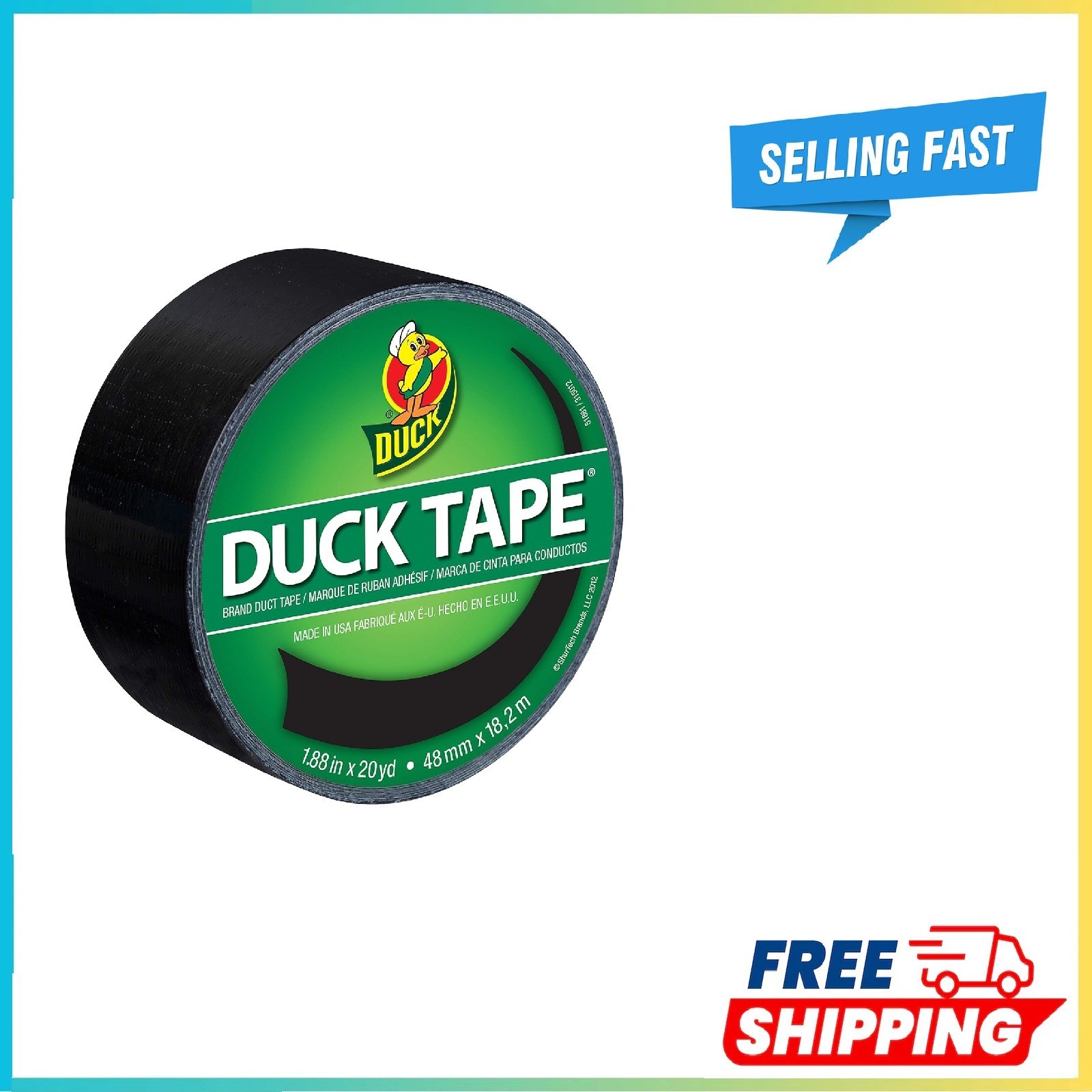 Duck Brand Color Duct Tape, Single Roll, Black
