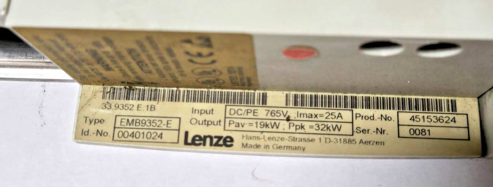 LENZE EMB9352-E EMB9352E SERVO DRIVE BRAKE CHOPPER MODULE