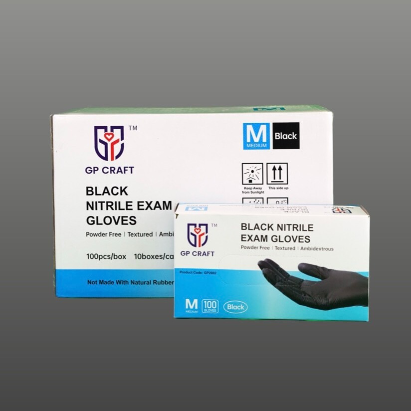 GP CRAFT Disposable Nitrile Exam Gloves, 4 Mil, Black, Chemo Rated, Case of 1000
