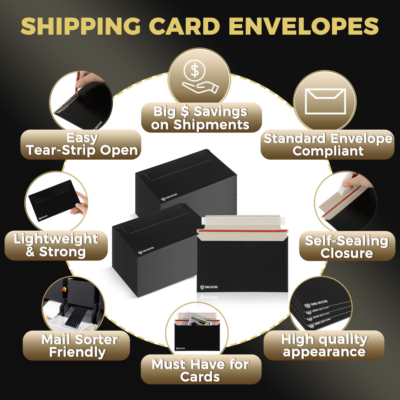 Card Shipping Envelopes 110 Pack – 7 x 4.35 In Trading Cards Self-Adhesive Black