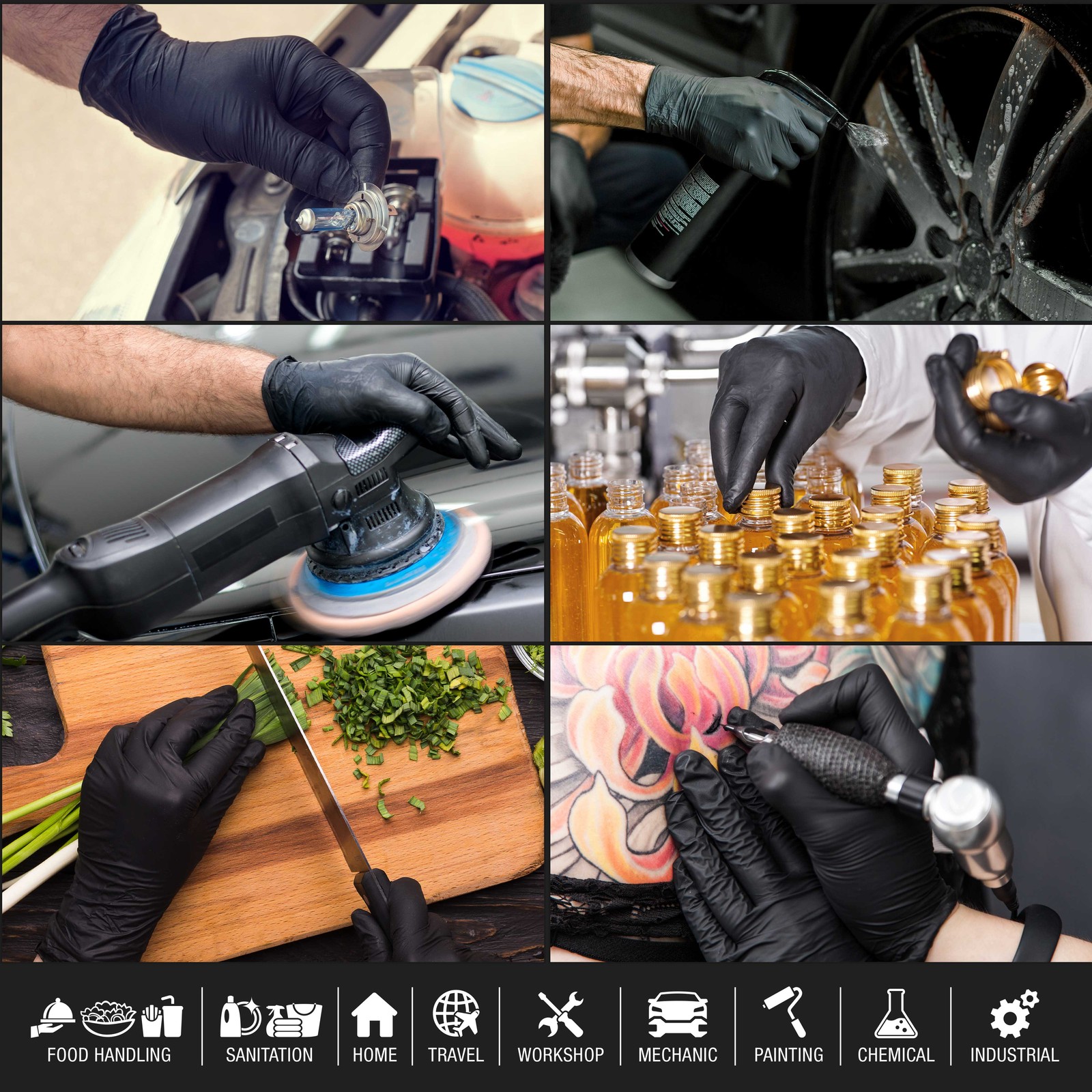 Dura-Gold HD Black Nitrile Disposable Gloves, Box of 100, Size Medium, 6 Mil