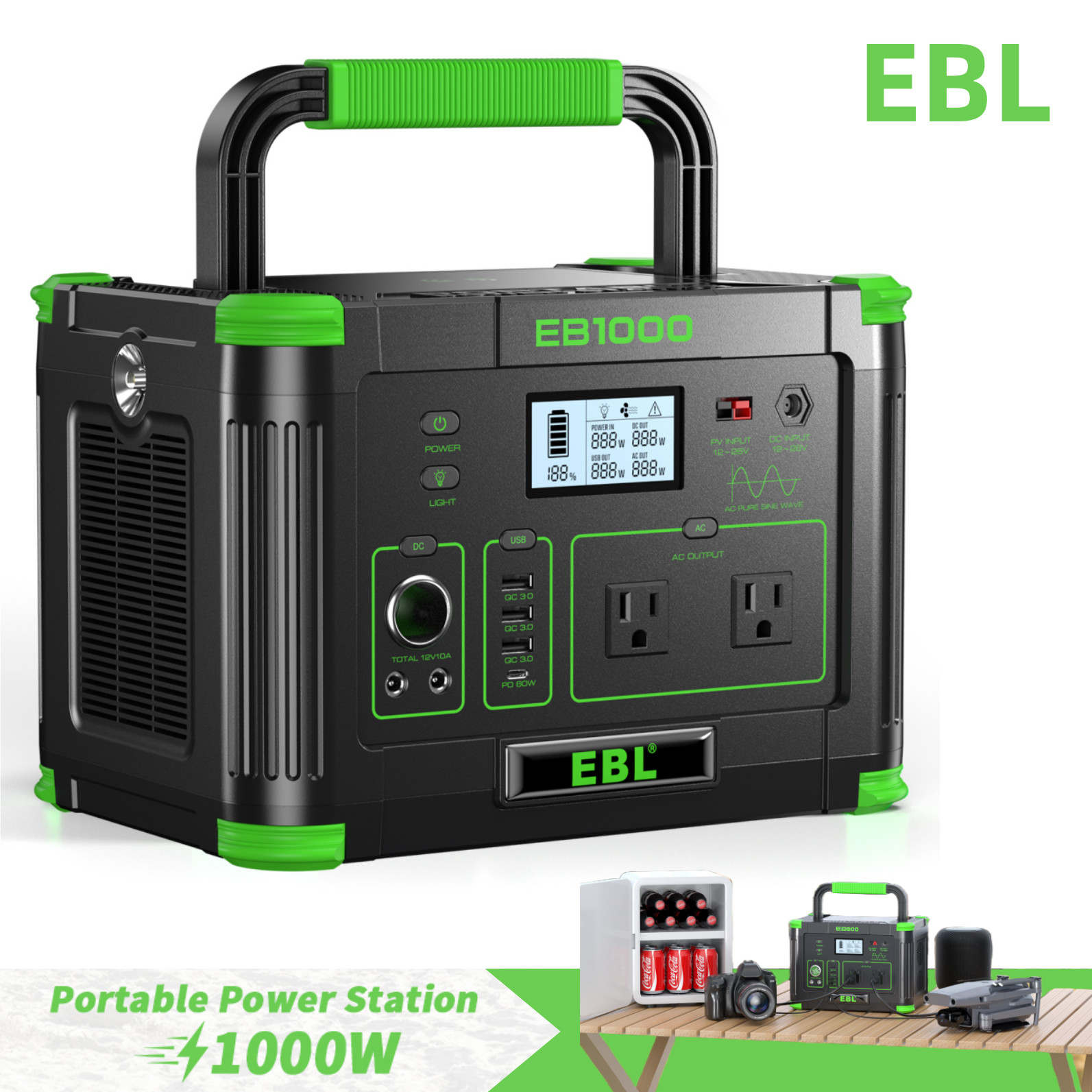1000W Power Station Portable 999Wh LiFePo4 Battery Charger Generator For Travel