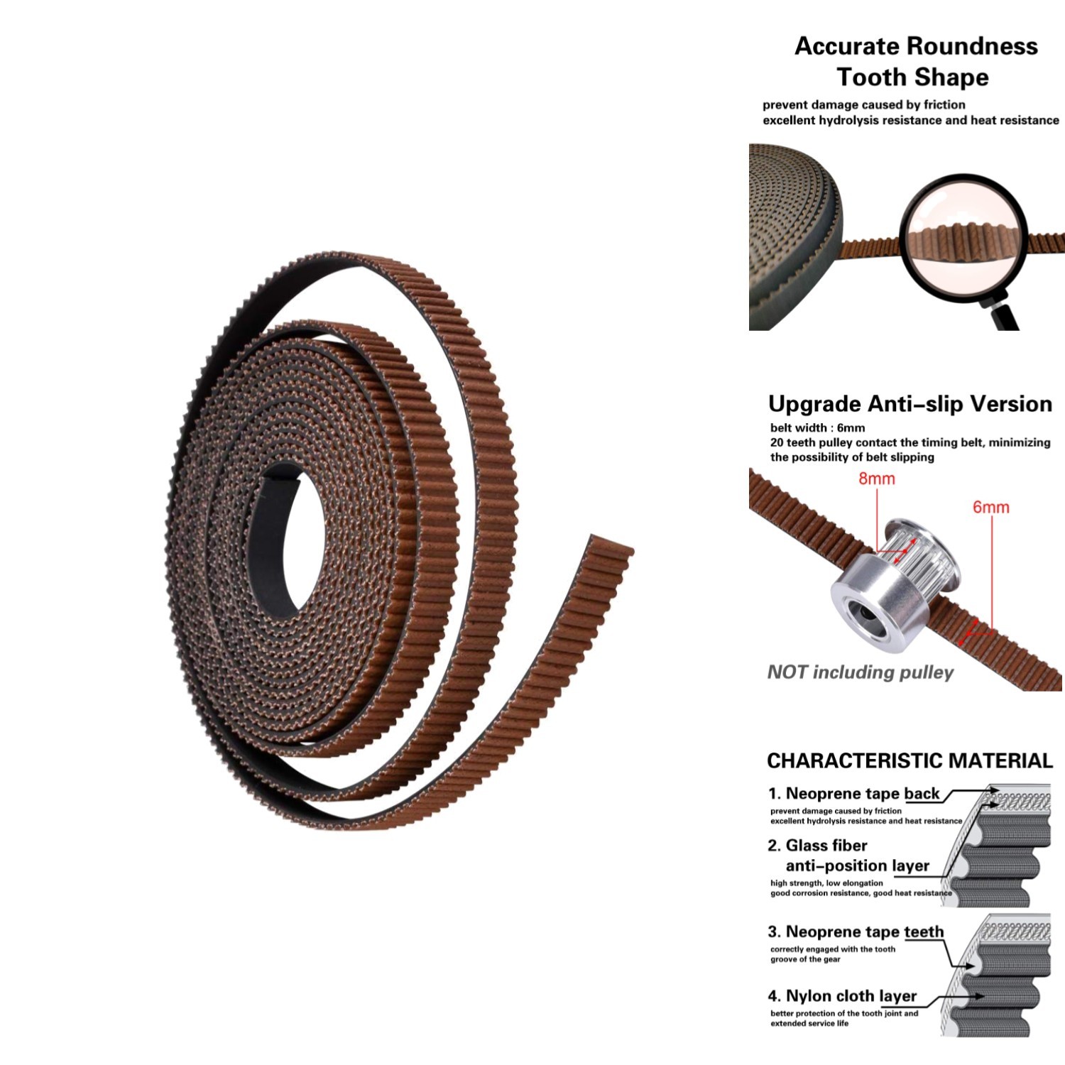 5M GT2 Timing Belt 6mm Non-Slip Upgrade for 3D Printers & Belt Driven Machines