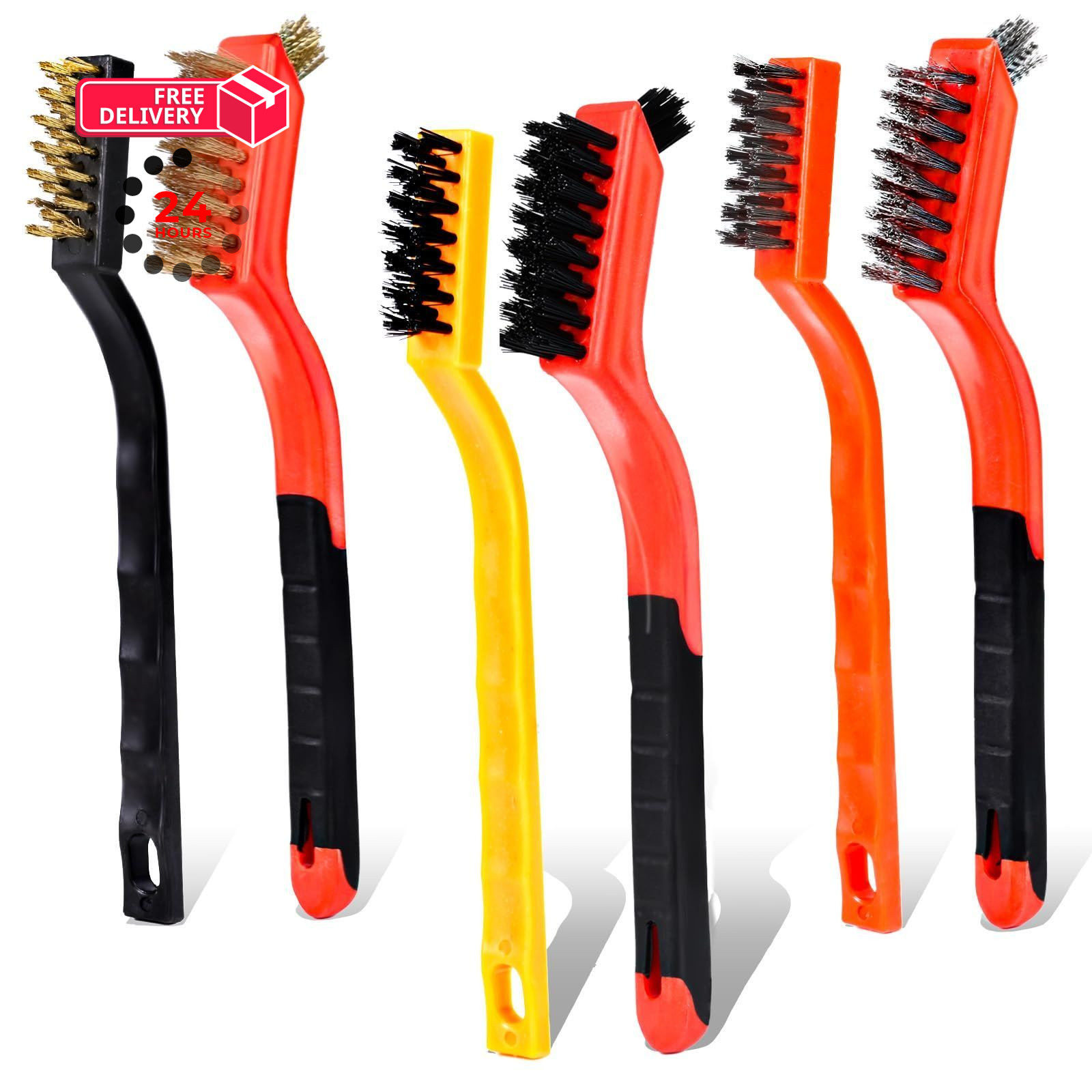 Wire Brush Set, 6 Pcs Professional Brushes for Cleaning Red and Black