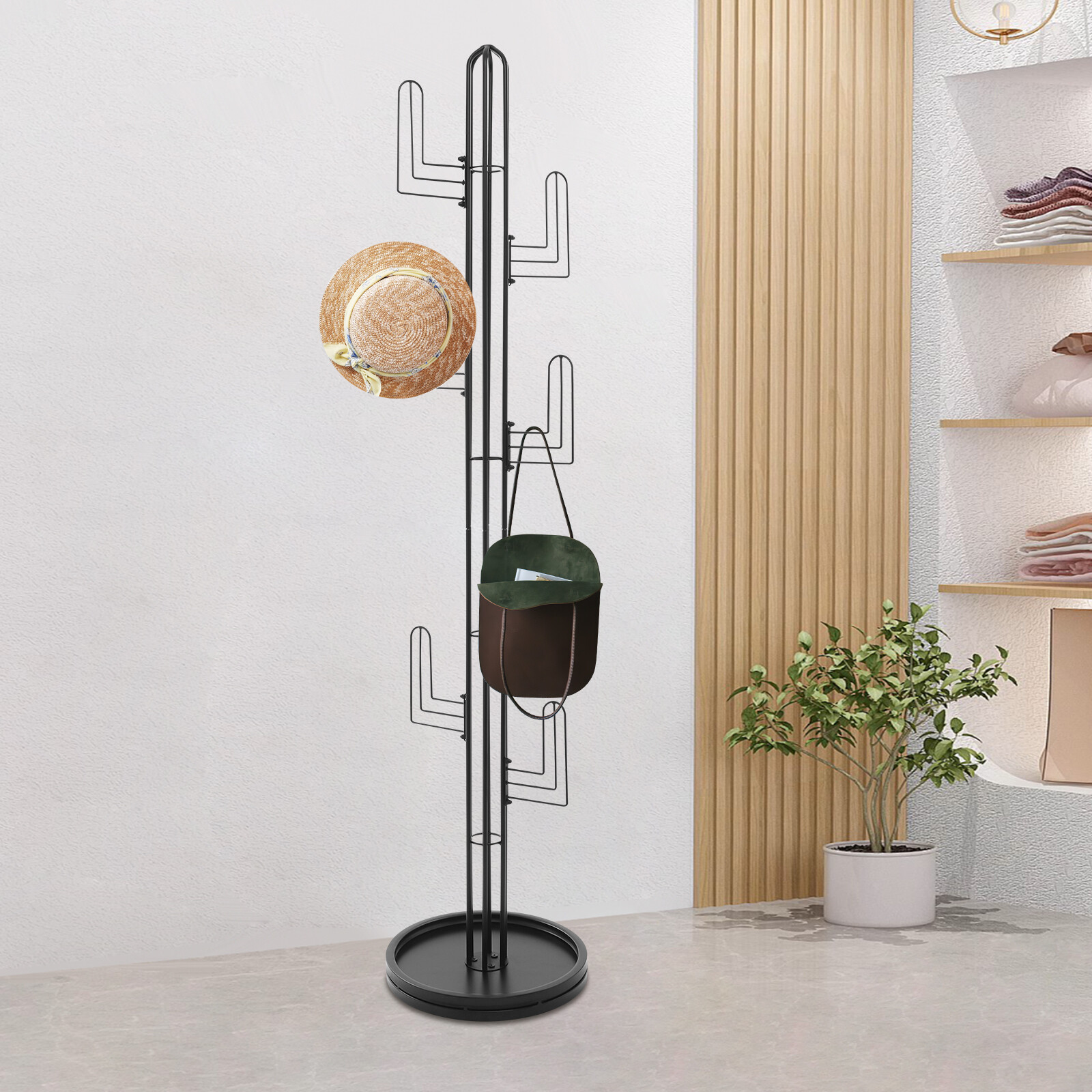 Freestanding Coat Rack Black Clothing Rack Stand Cactus Shape Clothing Stand