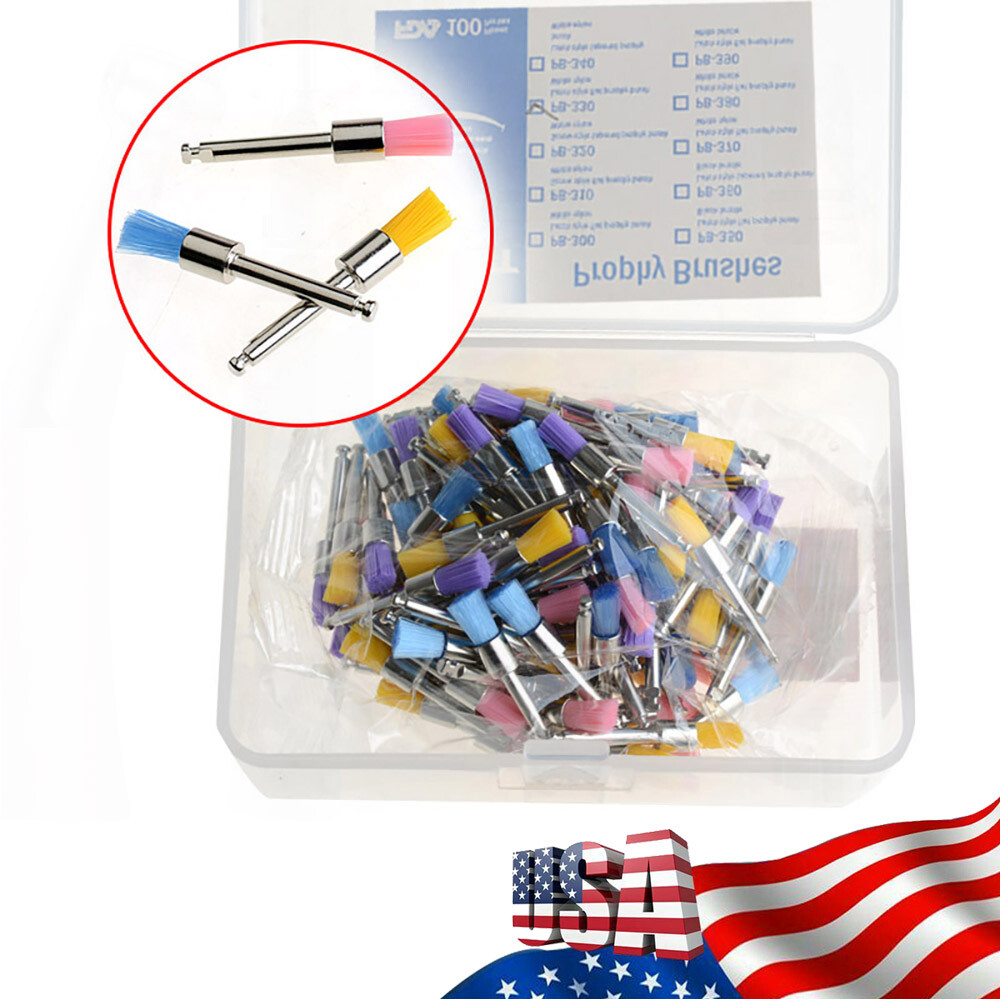 100pcs de cepillos de pulido de nailon dental Copas profilácticas RA tipo plano