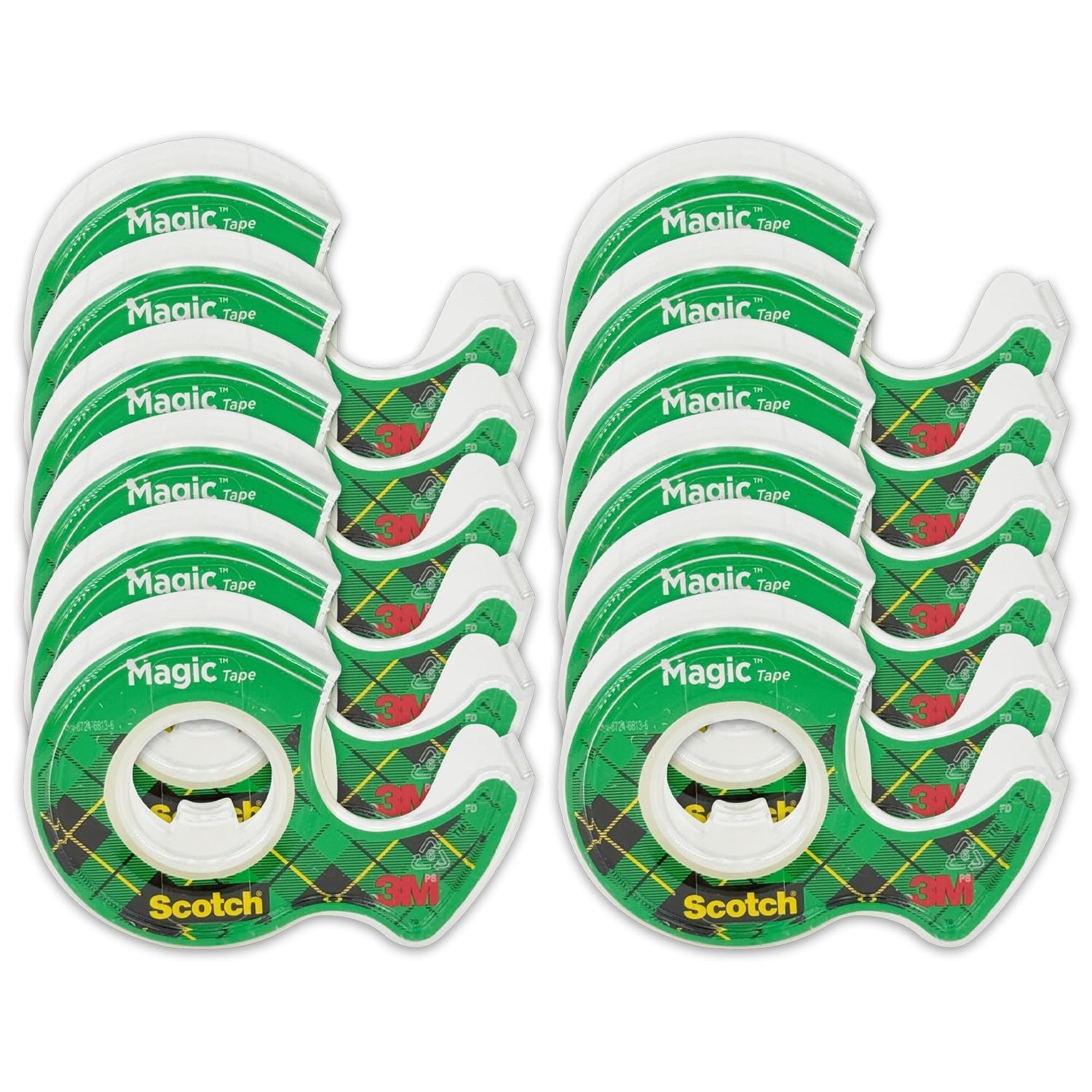 Scotch Magic Tape With Dispensers Transparent 0.75in X 350in Rolls – Lot of 12