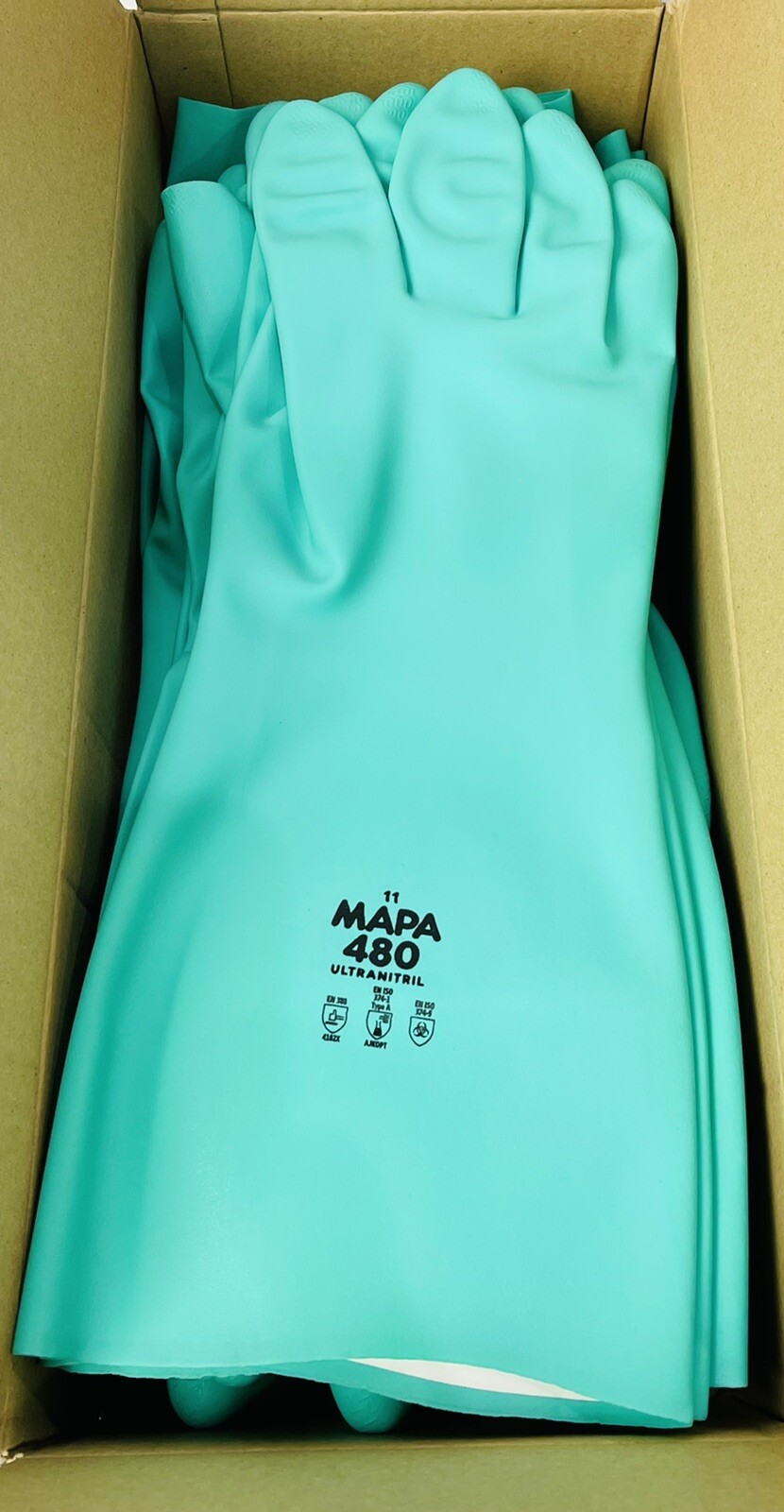 12 Pr Mapa Ultranitril 480 Chlorinated Nitrile Gloves 18” Resist Chemicals Sz 11