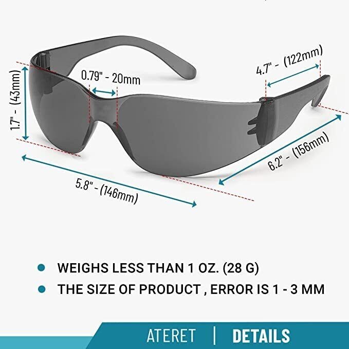 Ateret 12 PAIR Pack Safety Glasses Protective Grey SMOKE Lens Sunglasses Work