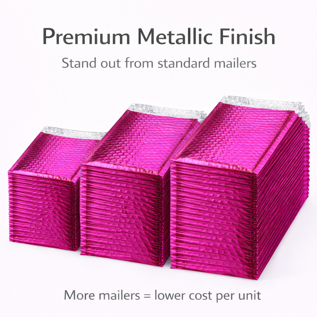 6.5×10 Metallic Hot Pink Poly Bubble Mailers Padded Self Seal Shipping Bulk