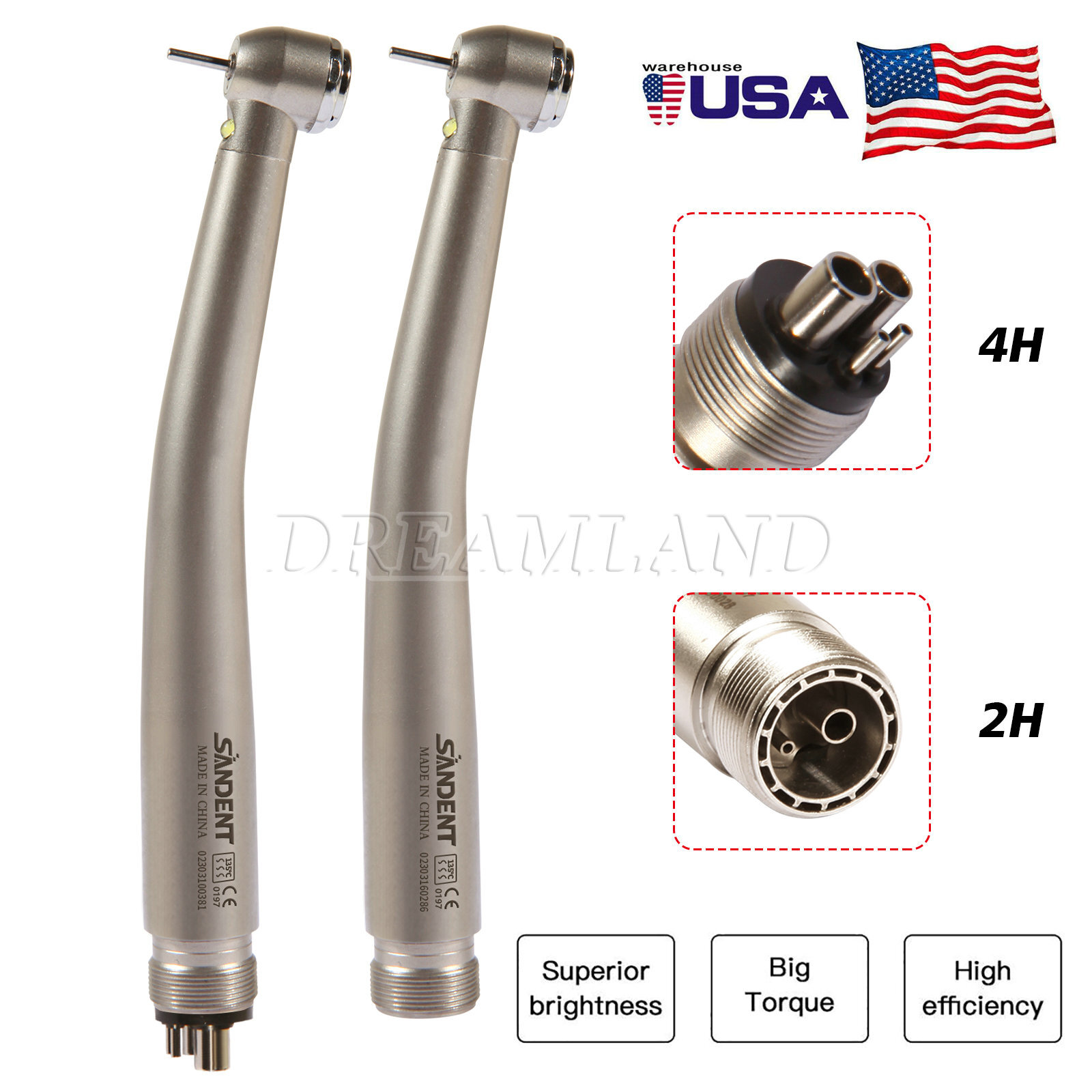 sandent Dental Fiber Optic LED E-generator high speed handpiece 4HOLE/2HOLE