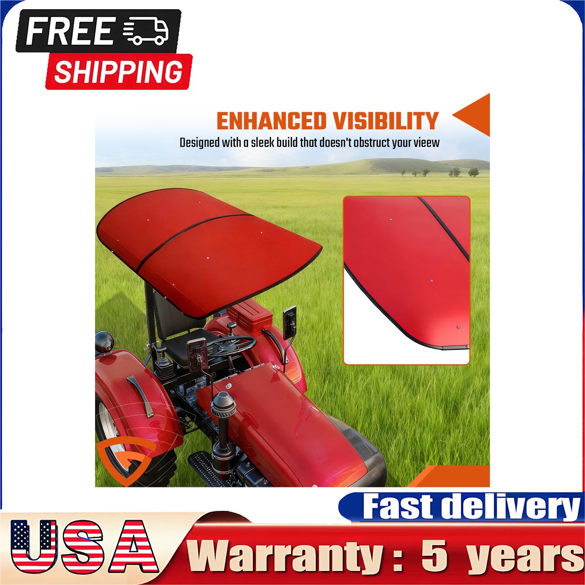 Heavy Duty Red Tractor Canopy 48″ x 52″ For 2″ x 2″ 2″ x 3″ ROPS Sun Shield