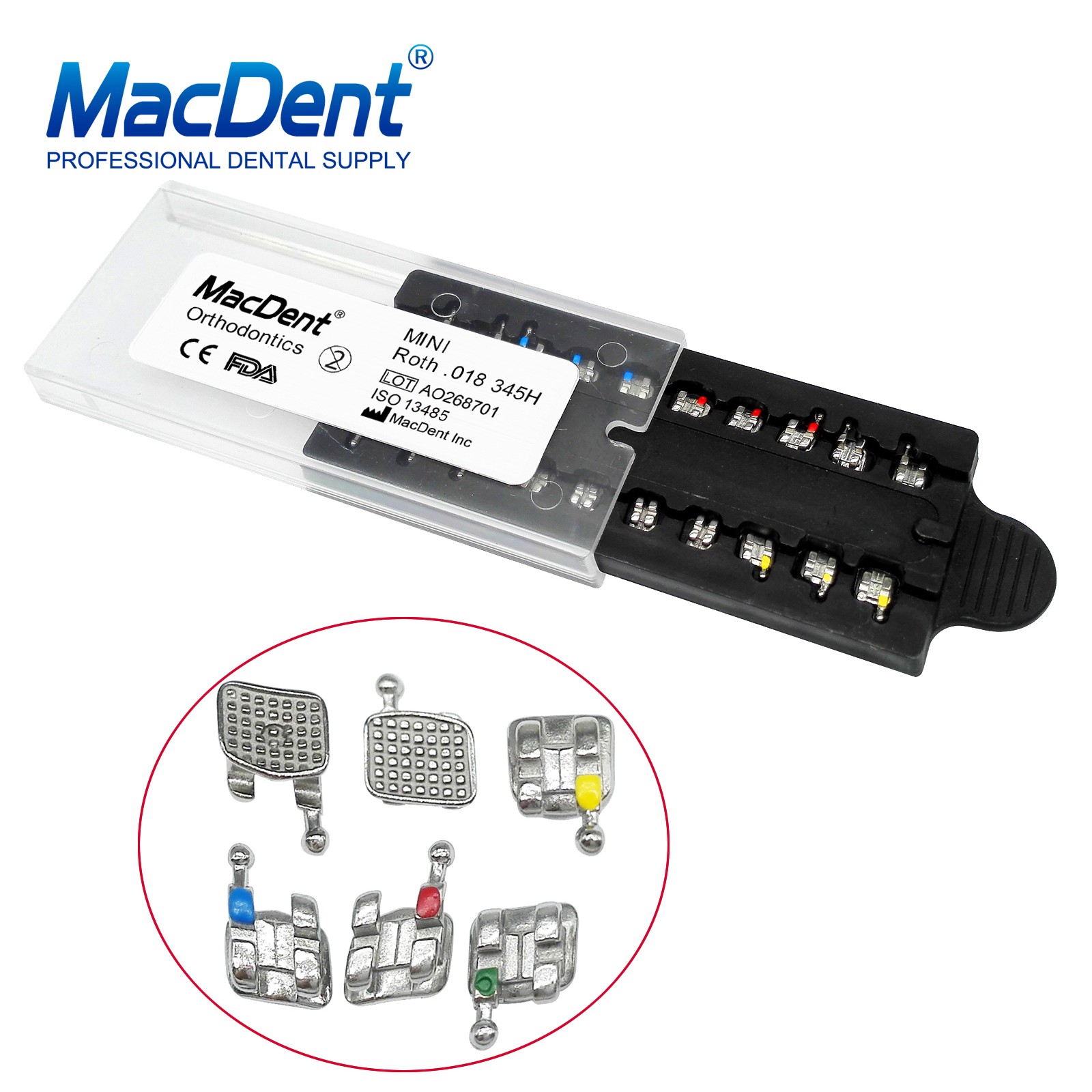 1-50X MacDent Dental Ortho Monoblock Brackets Braces Mini Roth .018 3-4-5 Hooks