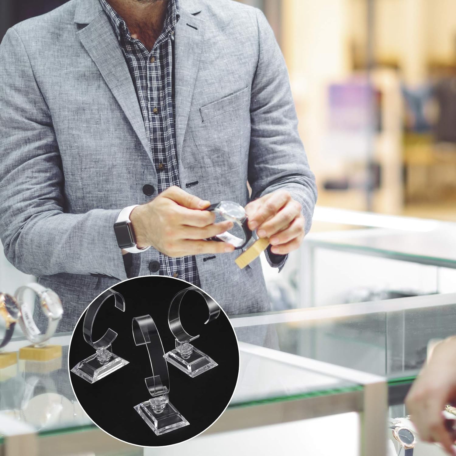 10 Pcs Watch Display Stand Holder, 4 inch/3.5 inch Clear Plastic Watch Display