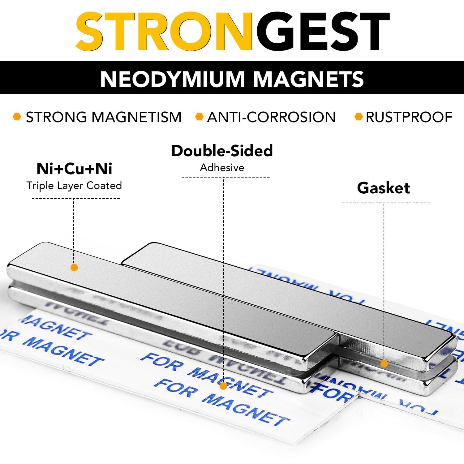 Strong Magnet Strips Heavy Duty – Rare Earth Magnets with Adhesive – Pack of 6