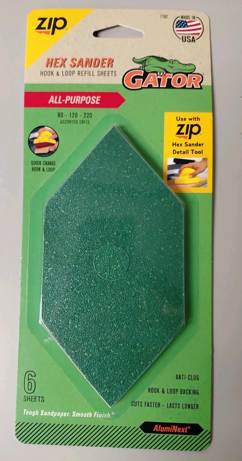 19 Packages Of 6 Sheets Of Gator Zip Hex Assorted Sandpaper, 80 – 120 – 220grit