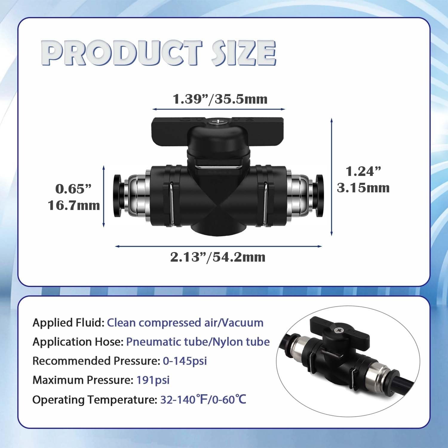 Tugermoola 3PCS 1/4″ Push to Connect Ball Valve Air Hose Fittings