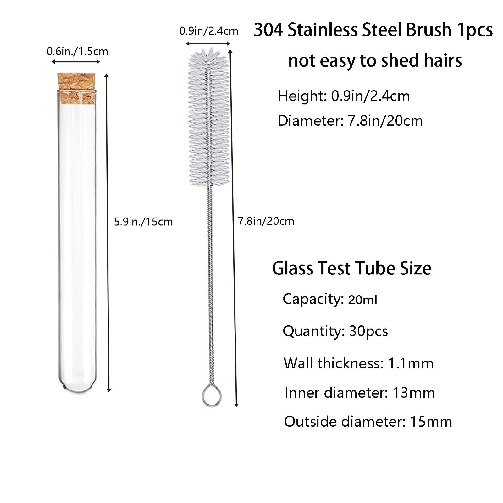 30pcs 20ml Glass Test Tubes with Cork Stoppers for Experiments and Plants