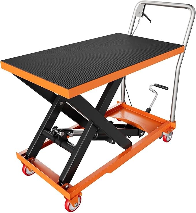 Garvee Hydraulic Scissor Lift Table Cart 1100Lbs 35.4″ Manual Heavy Duty Orange