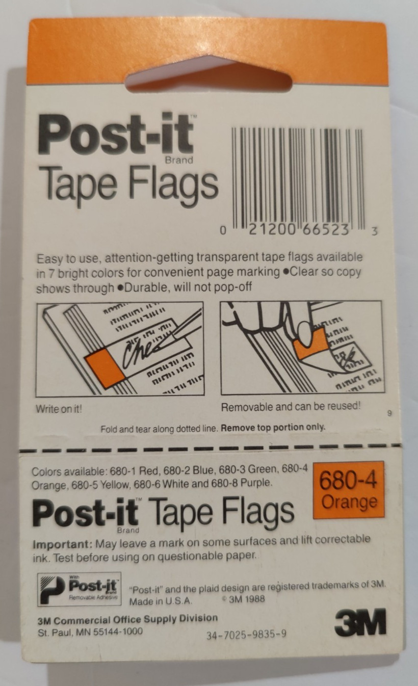 Post It Flags 5 pk of 50 Orange 1″x1.7″ & 1 pk of 328 Multi Colored .47″ x1.7″