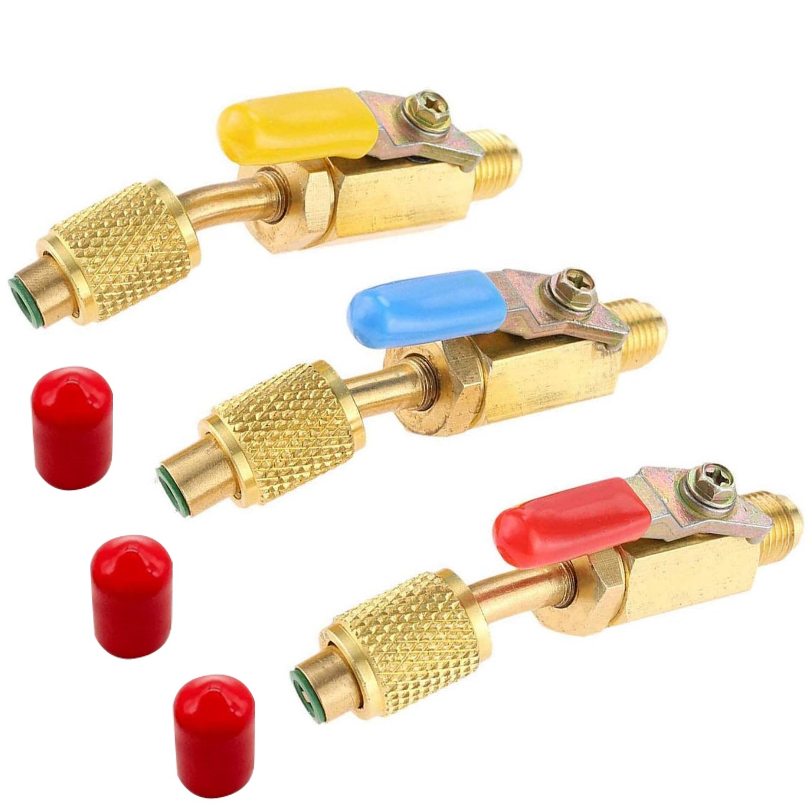 3PCS/Set Brass Air Conditioning HVAC 1/4″ Shut Valve For AC Charging Hoses