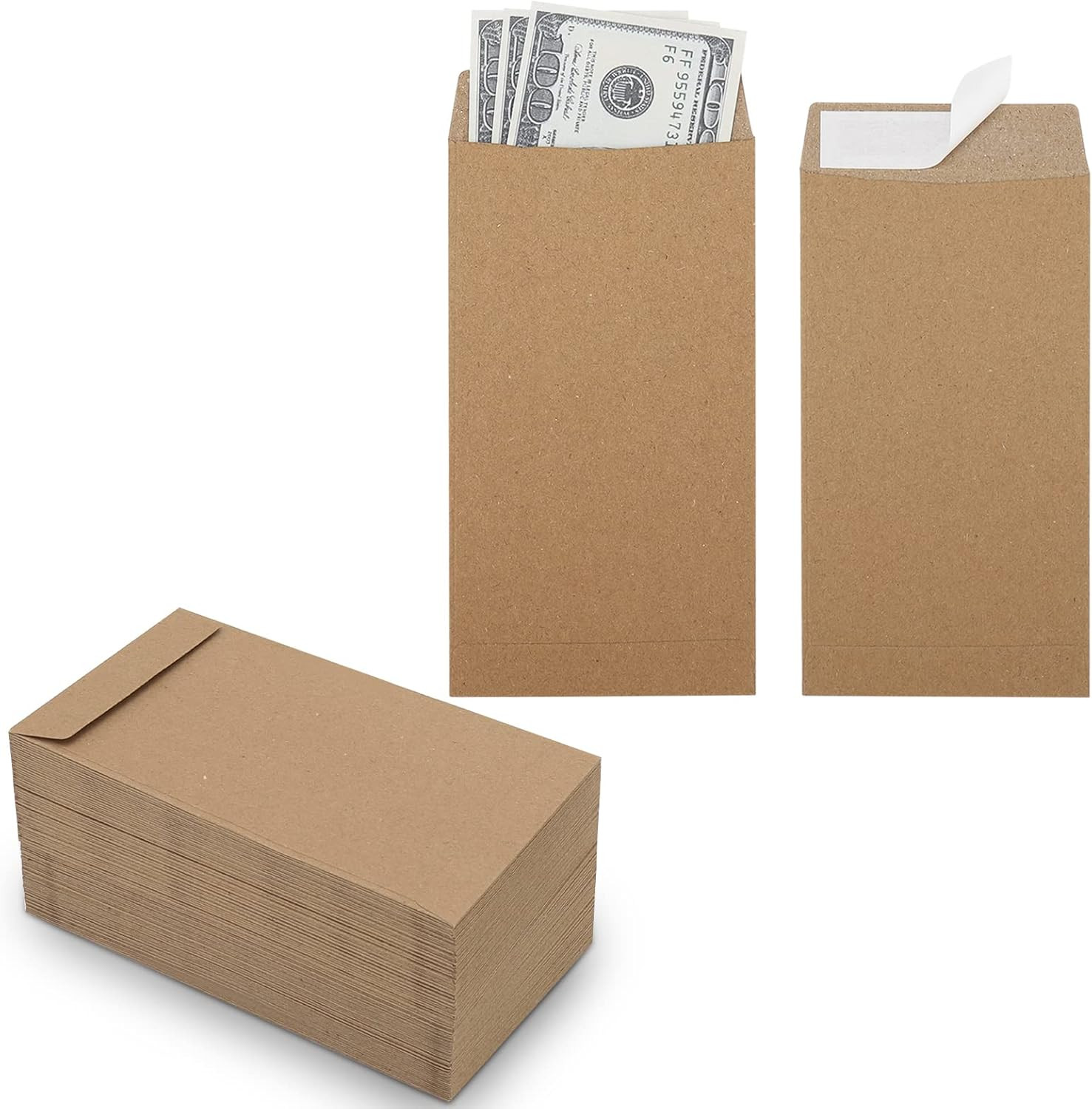 100 Pack Cash Envelopes Self Adhesive 6.7X3.5 Inch, Fit for Envelope Money Savin