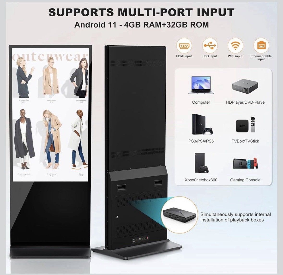 43 in Digital Signage Floor Standing 4K Digital Signage Kiosk Touch Screen