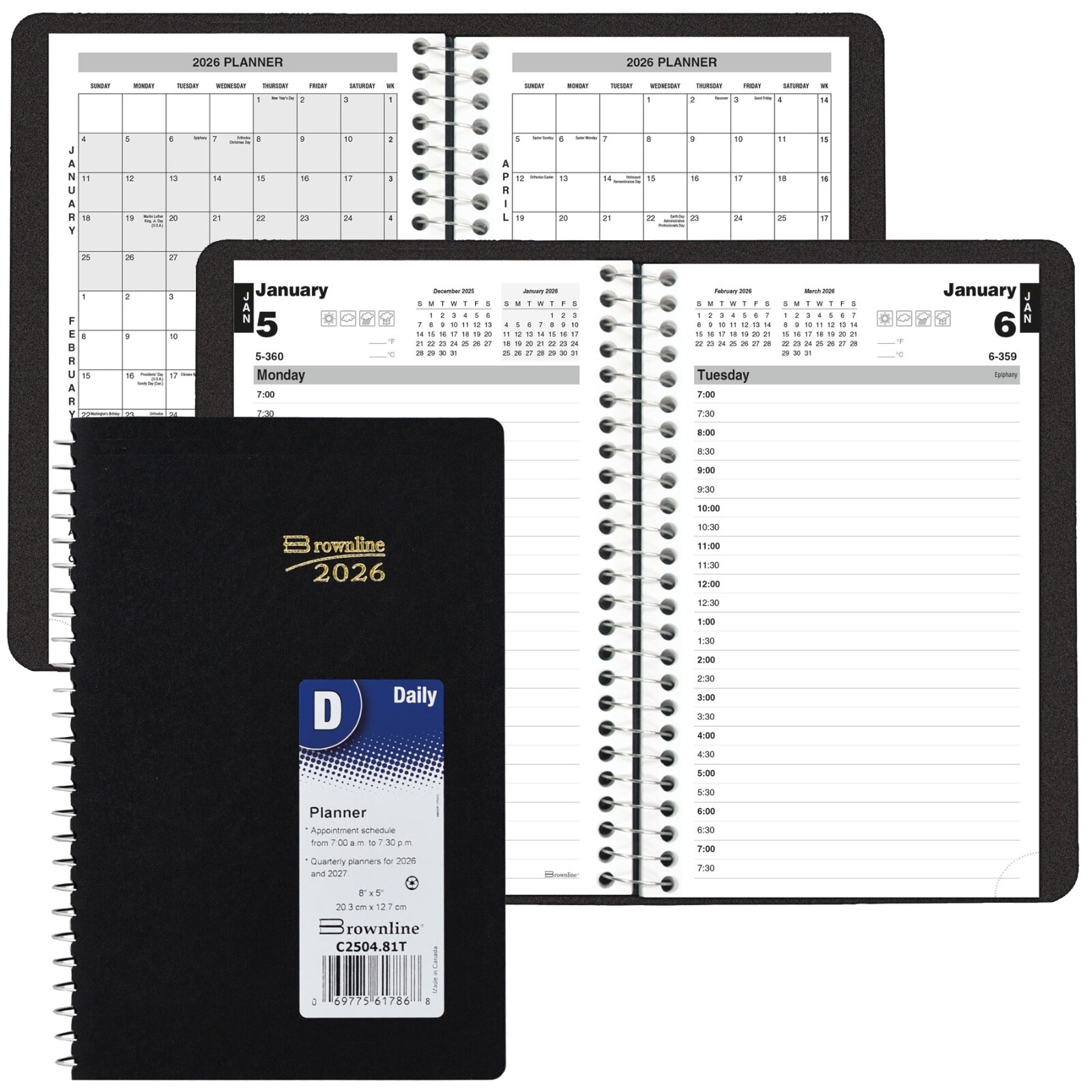 2026 Brownline C2504.81T Daily Planner Appointment Book, 8 x 5″
