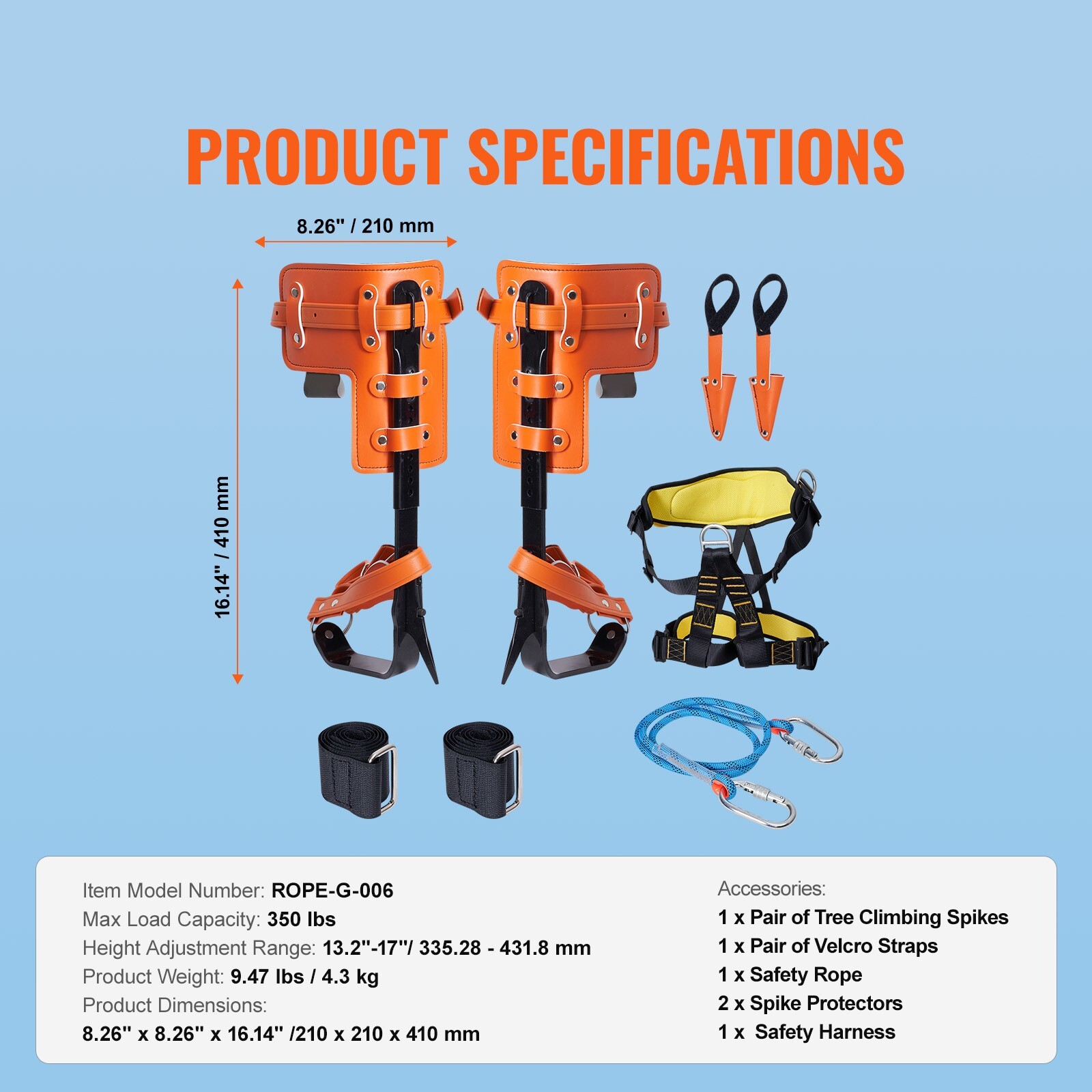 VEVOR Tree Climbing Spikes Set Climbing Spurs Alloy Steel Safety Rope Hareness