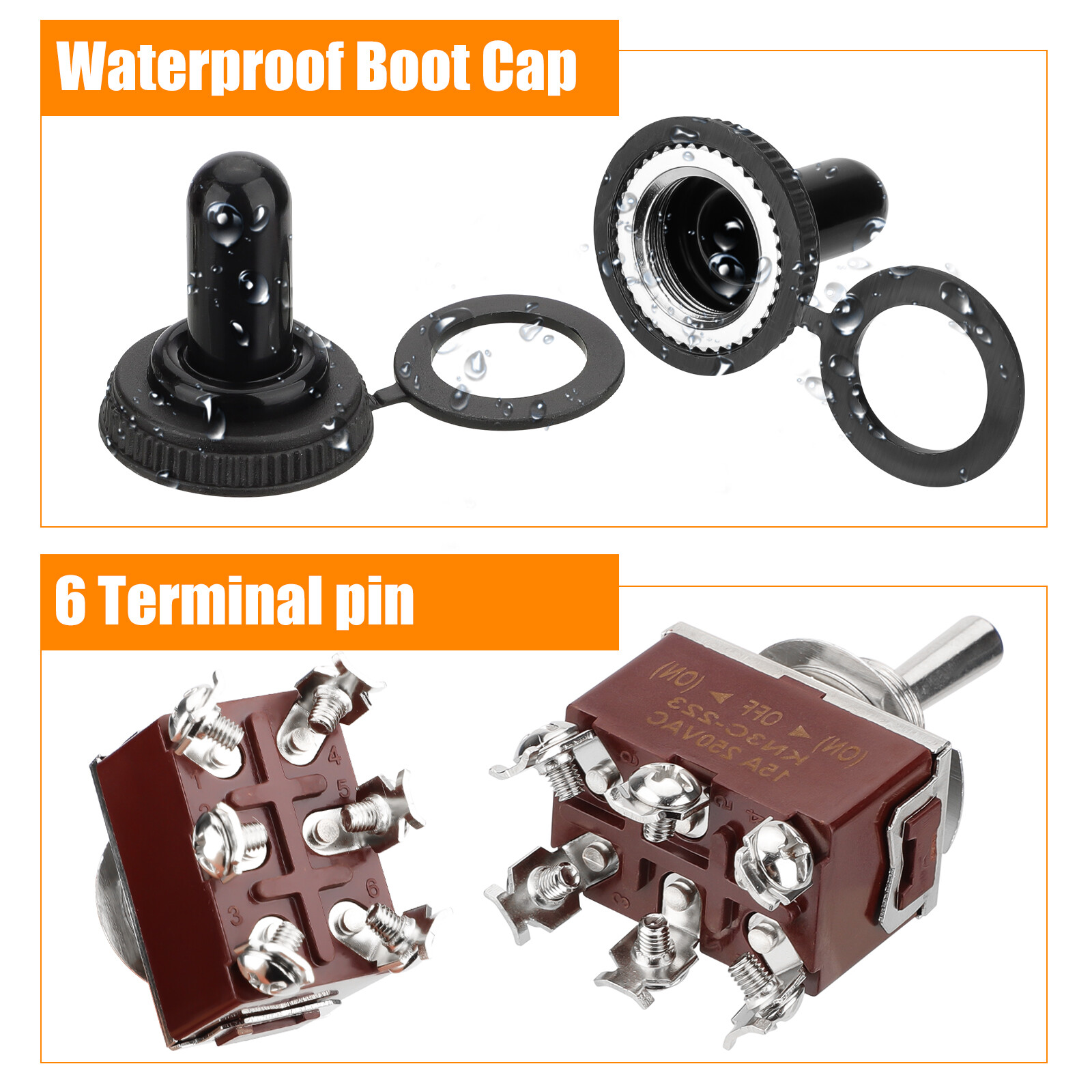 3pcs 6Pin Heavy Duty Momentary DPDT ON/OFF/ON Toggle Switch 20A 125V Waterproof