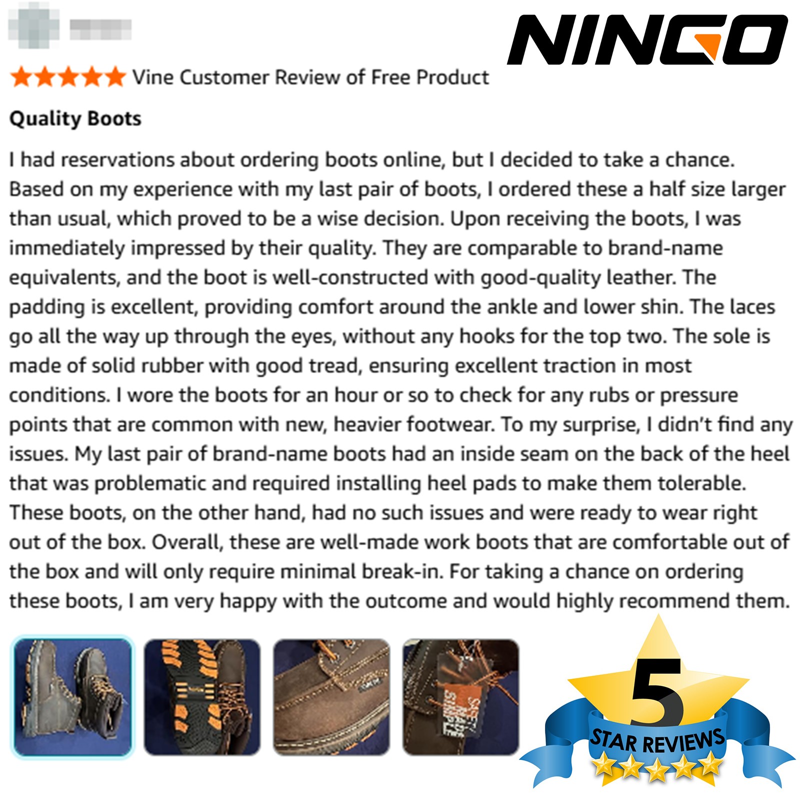 NINGO Men Steel Toe Work Boots Puncture Proof Moc Toe Safety Shoes EH Protection