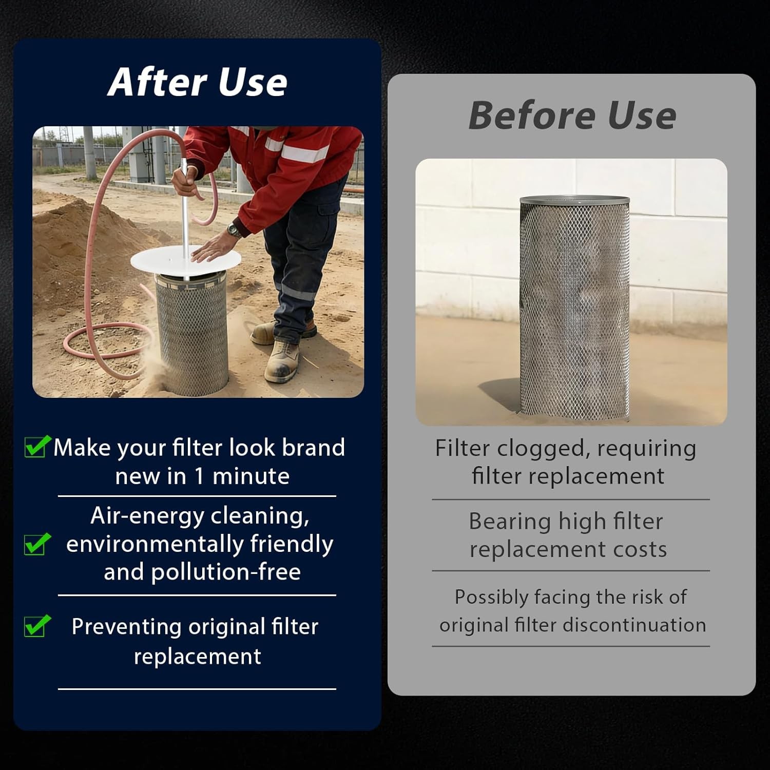 360° Rotating Compatible with Filter Cleaner with Air, All-around cleaning