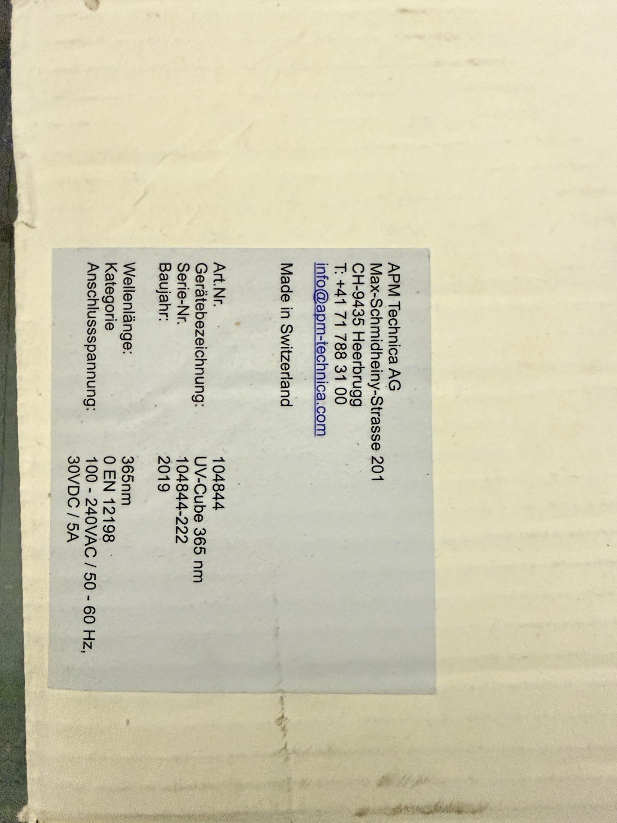 NEW – APM Technica UV-Cube 365 mm – 365 nm – Swiss Made – Industrial UV Source