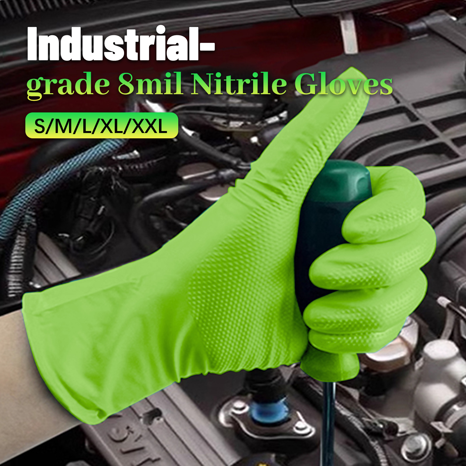 100Pcs 8Mil Heavy Duty Nitrile Gloves, Diamond Grip, Orange Latex &Powder Free