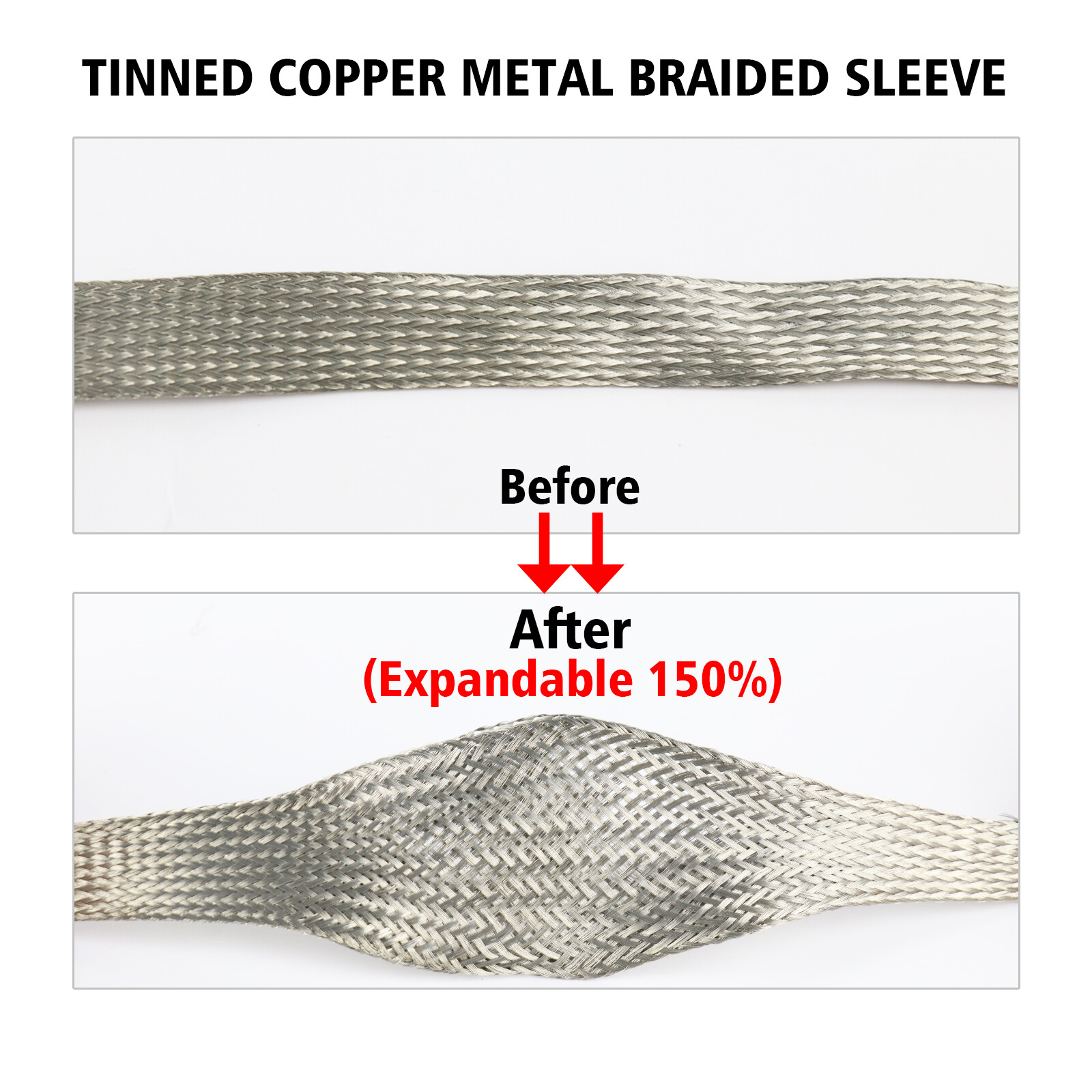 Tinned Copper Braided Flat Shielding Sleeve Automotive Ground Strap Protect Lot