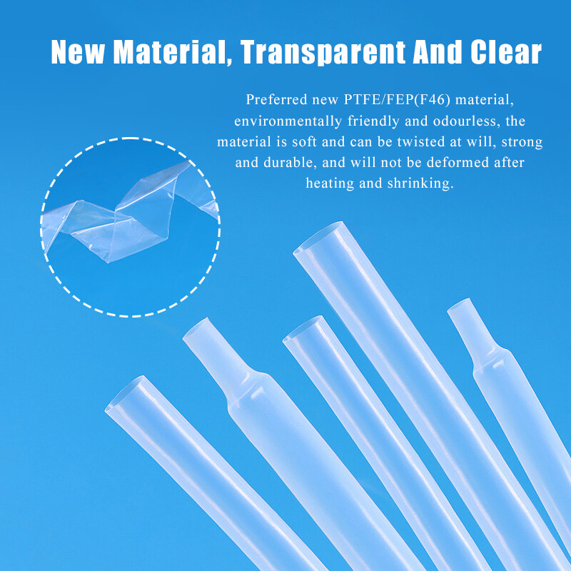 Φ0.5-40mm Clear PTFE Heat Shrink Tubing 1.3:1 & 1.7:1 Electrical Cable Sleeving