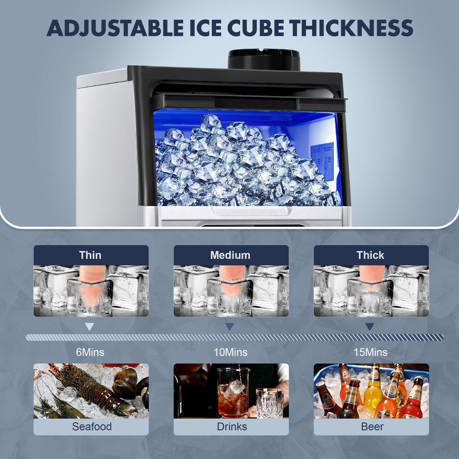 Commercial Ice Maker 150lbs Stainless Steel Built-in Cube Machine Bar Restaurant