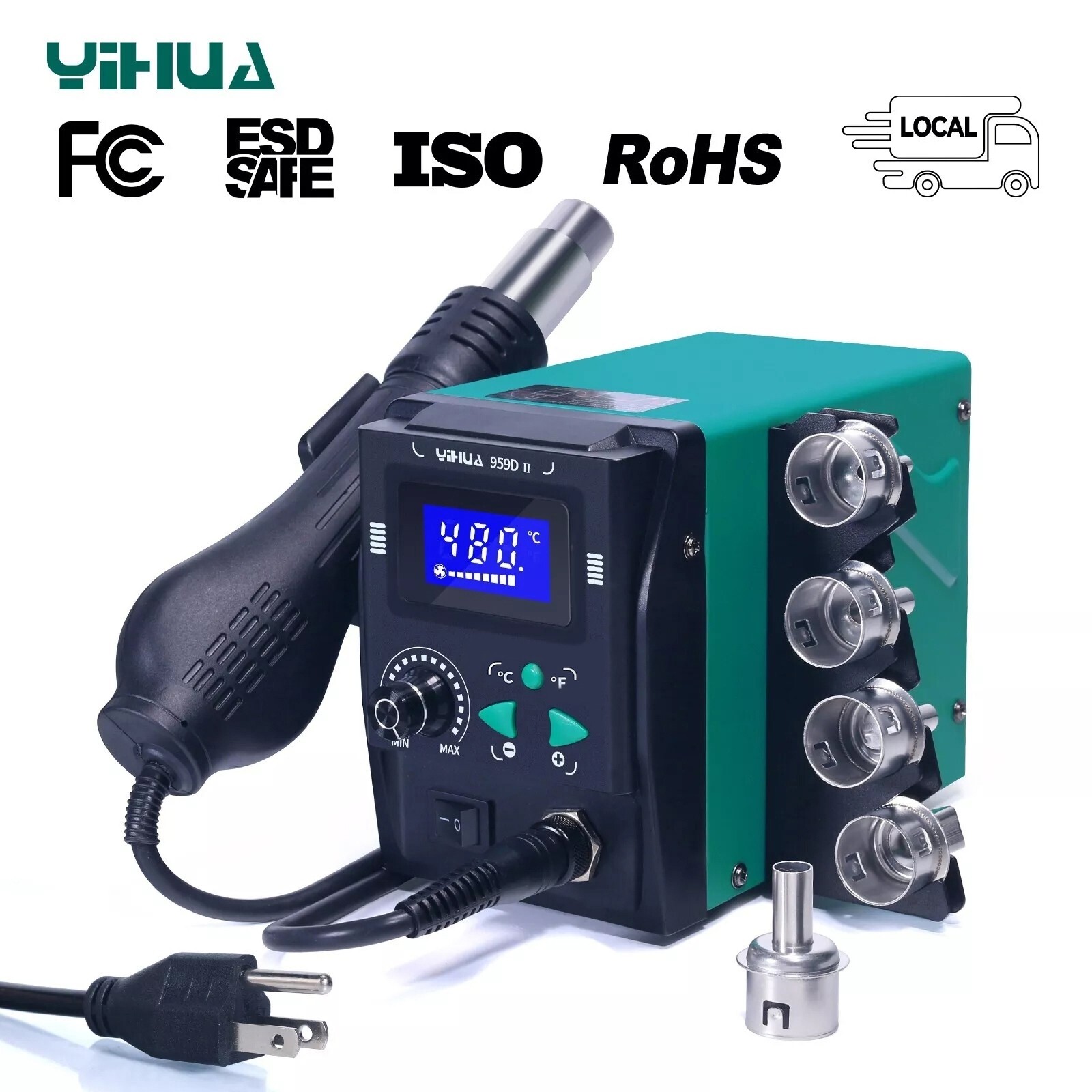 YIHUA 959D-II 700W Hot Air Rework Station Digital Heat Gun Easy Plug-Pull Nozzle