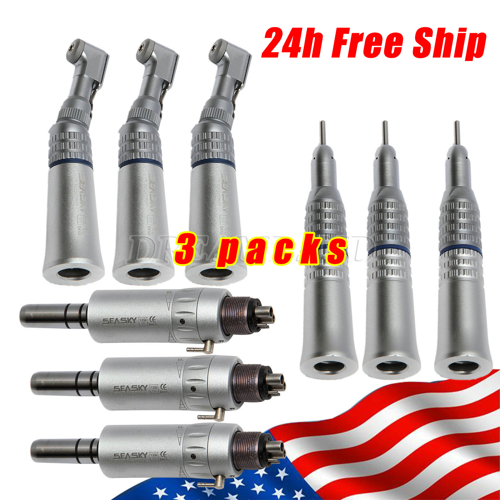 3* Dental Low Speed Air Motor E-Type Contra Angle Straight Handpiece NSK NMP