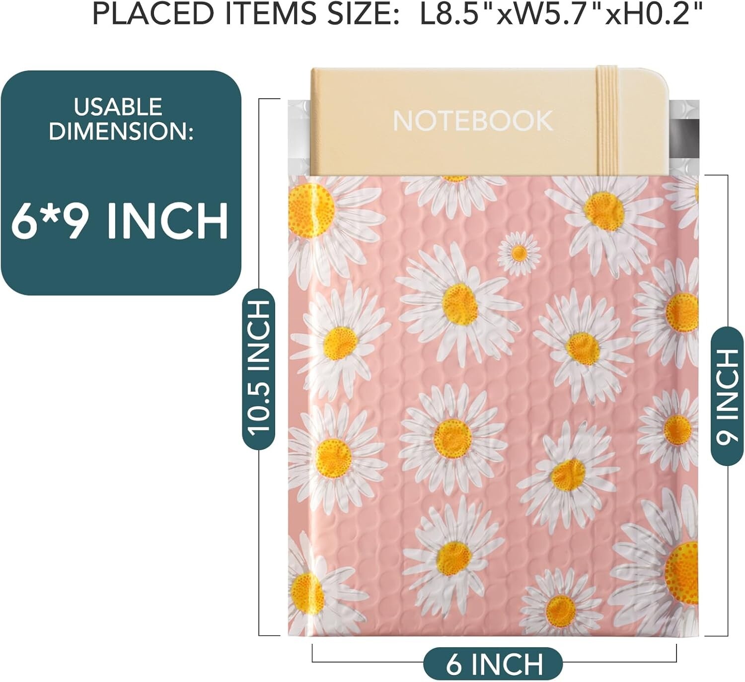 Jiaro Pack Cute Daisy Bubble Mailer Flower Padded Envelope Mailing 6×10″ 100Pcs