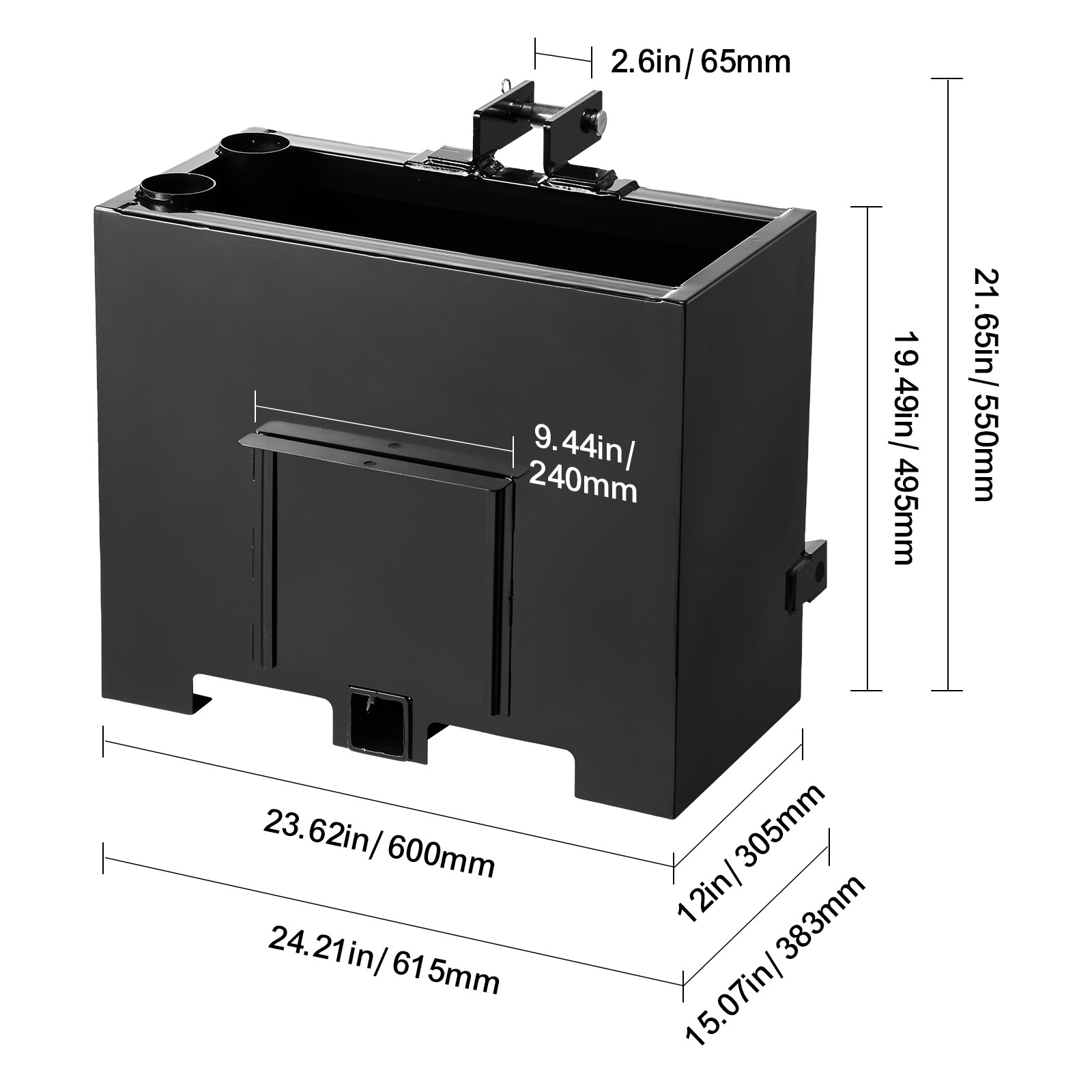 Uimoso Ballast Box 3 Point Hitch Category 1 Tractor 3.2ft³ Capacity 800lb Black